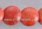 CCB20 15.5 inches 15mm flat round sponge coral beads Wholesale
