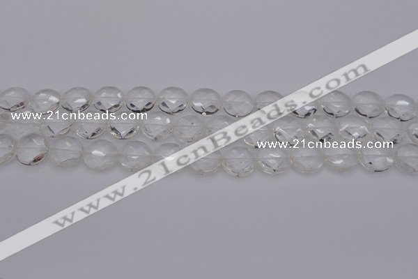 CCC503 15.5 inches 10mm faceted coin natural white crystal beads