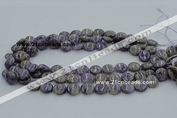 CCG03 15.5 inches 14mm flat round natural charoite gemstone beads