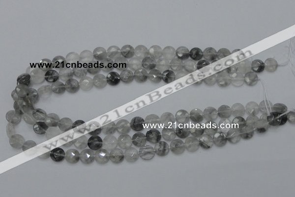 CCQ134 15.5 inches 10mm faceted coin cloudy quartz beads wholesale