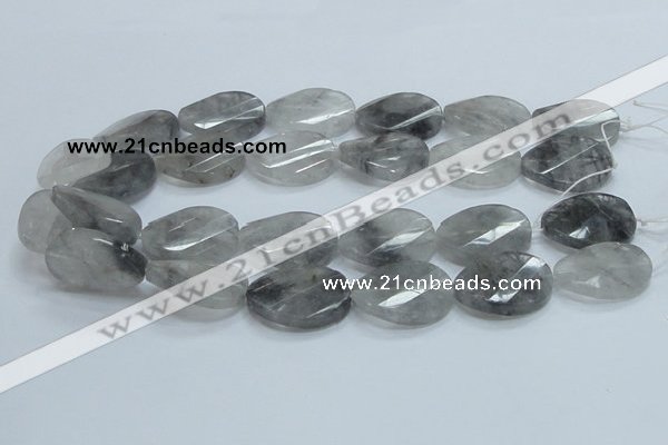 CCQ167 15.5 inches 22*30mm twisted & faceted oval cloudy quartz beads