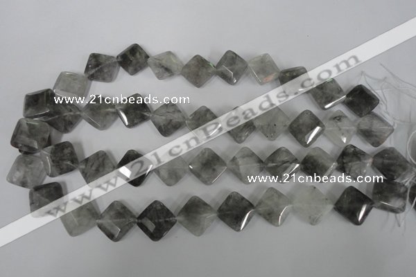 CCQ485 15.5 inches 15*15mm faceted diamond cloudy quartz beads
