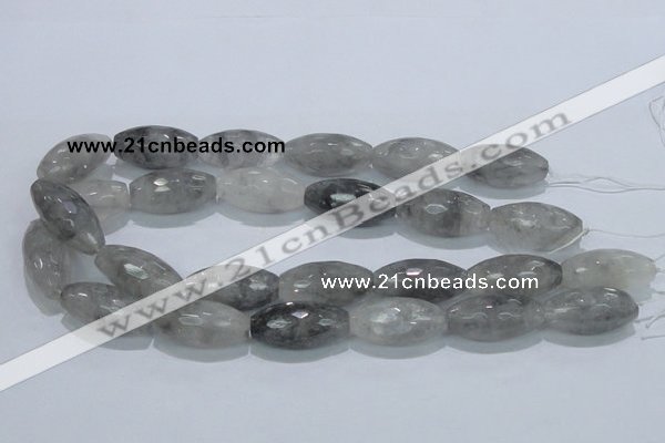 CCQ94 15.5 inches 15*30mm faceted rice cloudy quartz beads wholesale