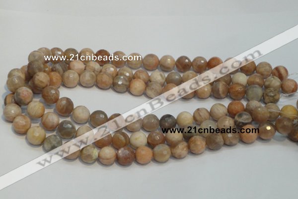 CCS313 15.5 inches 12mm faceted round natural sunstone beads