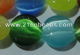 CCT552 15 inches 12mm flat round cats eye beads wholesale