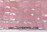 CCU1006 15 inches 4mm faceted cube rose quartz beads