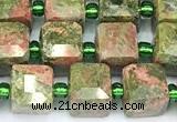 CCU1316 15 inches 7mm - 8mm faceted cube unakite beads