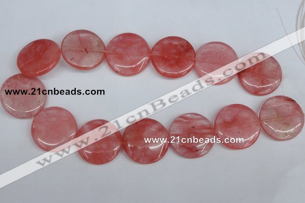 CCY155 15.5 inches 30mm flat round cherry quartz beads wholesale