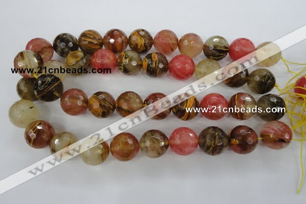 CCY508 15.5 inches 20mm faceted round volcano cherry quartz beads