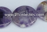 CDA69 15.5 inches 30mm flat round dogtooth amethyst beads wholesale