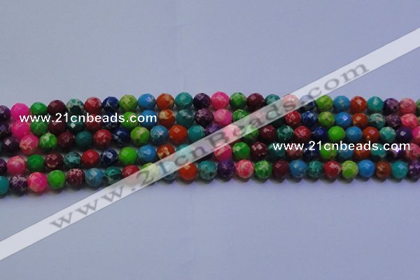 CDE2695 6mm faceted round mixed color sea sediment jasper beads