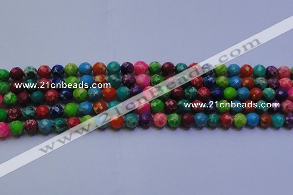 CDE2696 8mm faceted round mixed color sea sediment jasper beads