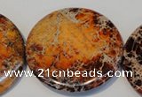 CDE526 15.5 inches 55mm flat round dyed sea sediment jasper beads