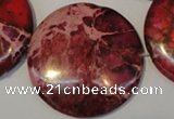 CDE660 15.5 inches 35mm flat round dyed sea sediment jasper beads