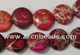 CDE786 15.5 inches 14mm flat round dyed sea sediment jasper beads