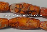 CDI745 15.5 inches 13*42mm faceted rice dyed imperial jasper beads