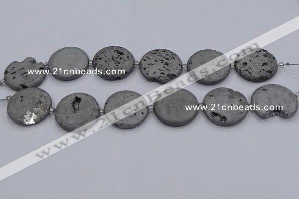 CDQ675 8 inches 30mm flat round druzy quartz beads wholesale