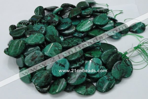 CFA74 15.5 inches 22*30mm twisted oval green chrysanthemum agate beads