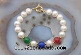 CFB1097 Hand-knotted 9mm - 10mm potato white freshwater pearl & colorful candy jade bracelet