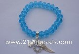 CFB14 8*10mm faceted roundel blue crystal dangle charms stretchy bracelet
