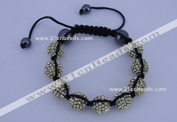 CFB563 12mm round rhinestone with hematite beads adjustable bracelet