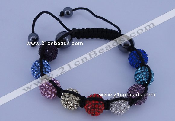 CFB567 12mm round rhinestone with hematite beads adjustable bracelet