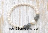 CFB603 6-7mm potato white freshwater pearl & smoky quartz stretchy bracelet