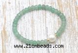 CFB712 faceted rondelle green aventurine & potato white freshwater pearl stretchy bracelet