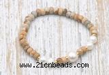 CFB738 faceted rondelle picture jasper & potato white freshwater pearl stretchy bracelet