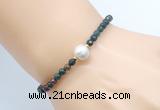 CFB837 4mm faceted round Indian bloodstone & potato white freshwater pearl bracelet
