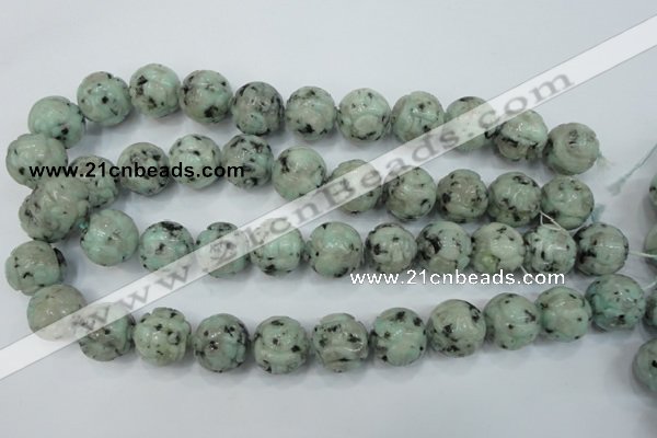 CFG214 15.5 inches 18mm carved round sesame jasper beads