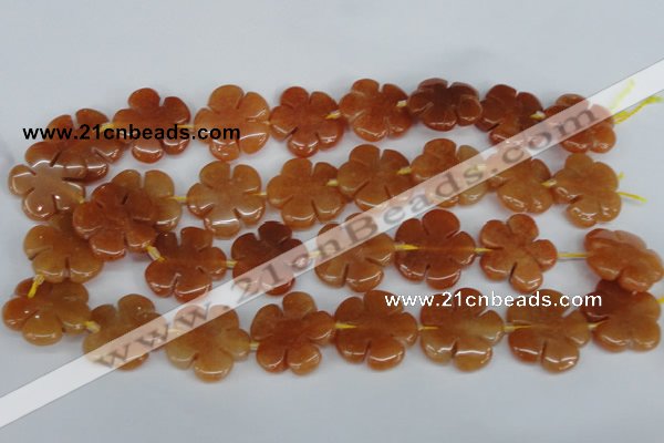 CFG217 15.5 inches 24mm carved flower red aventurine beads