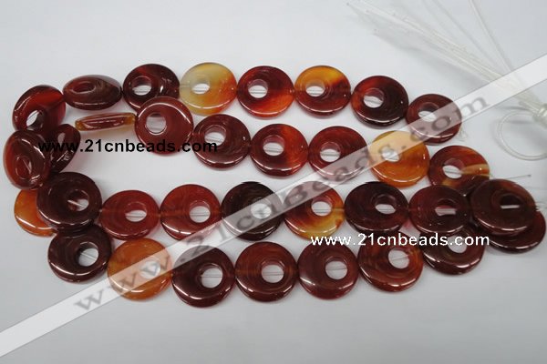 CFG277 15.5 inches 25mm carved donut red agate beads