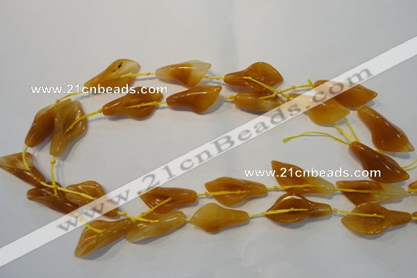 CFG560 15.5 inches 14*28mm carved trumpet flower yellow jade beads