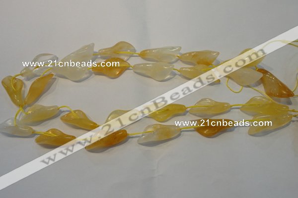 CFG561 15.5 inches 14*28mm carved trumpet flower yellow aventurine beads