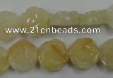 CFG882 15.5 inches 14mm carved flower yellow jade gemstone beads