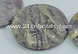 CFJ04 15.5 inches 40mm flat round natural purple flower stone beads