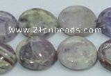 CFJ17 15.5 inches 18mm flat round natural purple flower stone beads