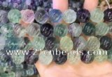CLF1170 15.5 inches 14mm carved round fluorite gemstone beads