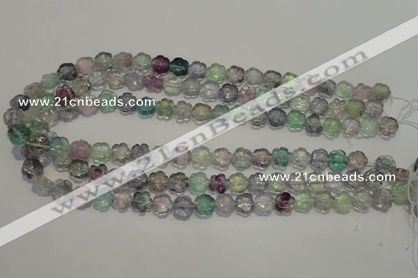 CFL491 15.5 inches 10mm carved flower natural fluorite beads