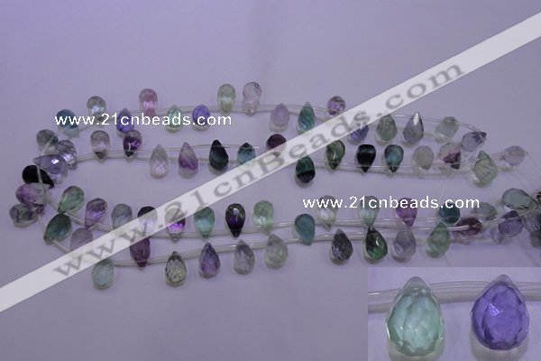 CFL708 Top-drilled 8*12mm faceted teardrop natural fluorite beads