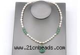CFN156 baroque white freshwater pearl & green aventurine necklace with pendant