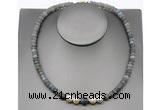 CFN225 5*8mm faceted rondelle labradorite & potato white freshwater pearl necklace