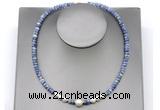 CFN228 4*6mm faceted rondelle blue spot stone & potato white freshwater pearl necklace