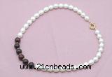 CFN454 9 - 10mm rice white freshwater pearl & brecciated jasper necklace