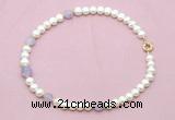 CFN704 9mm - 10mm potato white freshwater pearl & lavender amethyst necklace