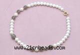 CFN727 9mm - 10mm potato white freshwater pearl & grey agate necklace