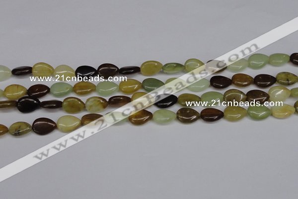 CFW120 15.5 inches 10*14mm flat teardrop flower jade gemstone beads