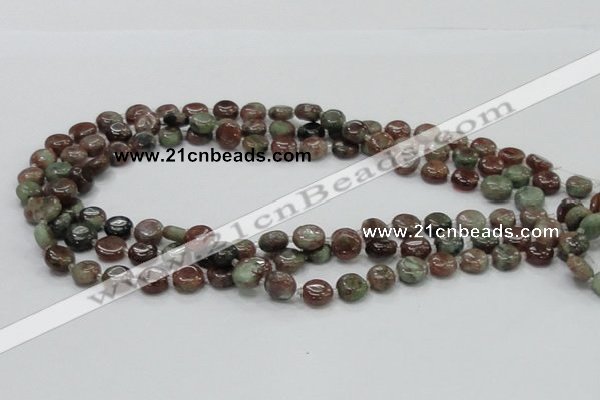CGA58 15.5 inches 10mm flat round red green garnet gemstone beads