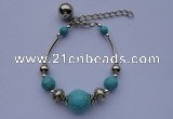 CGB05 5pcs Blue turquoise beads & silver plated alloy adjustable bracelets